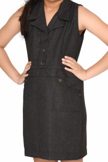 Coffee Striped Lapel Dress