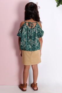 Cold Shoulder Crop Top with Colour Block Skirt