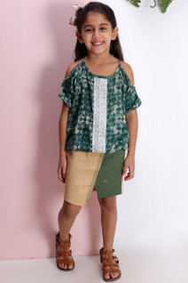 Cold Shoulder Crop Top with Colour Block Skirt