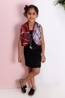 Maroon Waist Jacket with a Black Skirt