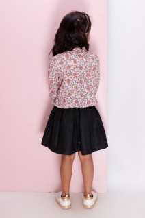 Pink Block Print Crop Top with Black Pleated Skirt