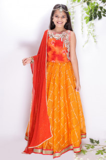 Pearl Work Orange-Red Lehenga