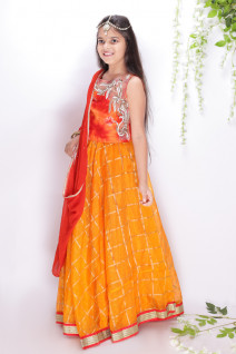 Pearl Work Orange-Red Lehenga