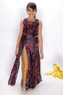 Floor Length Silk Kurta with Gold Narrow Pants