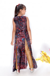 Floor Length Silk Kurta with Gold Narrow Pants