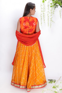 Pearl Work Orange-Red Lehenga