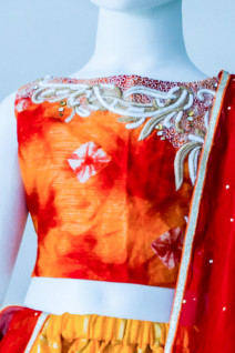 Pearl Work Orange-Red Lehenga