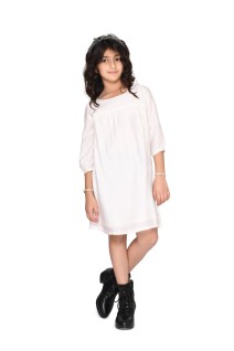 White cotton silk short shirt style with shoulder side front button knee length 3/4 sleeve evening party perfect western dress for kids girls